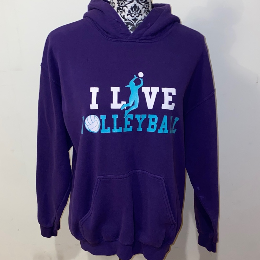 3/$45 Gildan Purple “I love Volleyball” Hoodie Size Medium